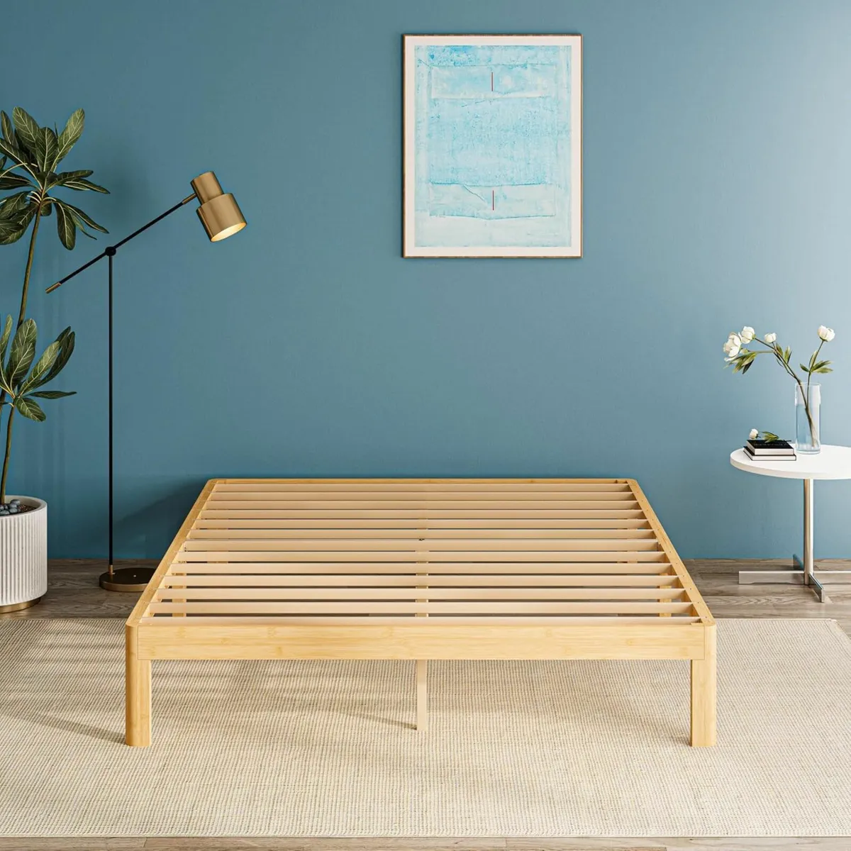 Bamboo Wood King Size Bed Frame with Metal Slats - Image 3