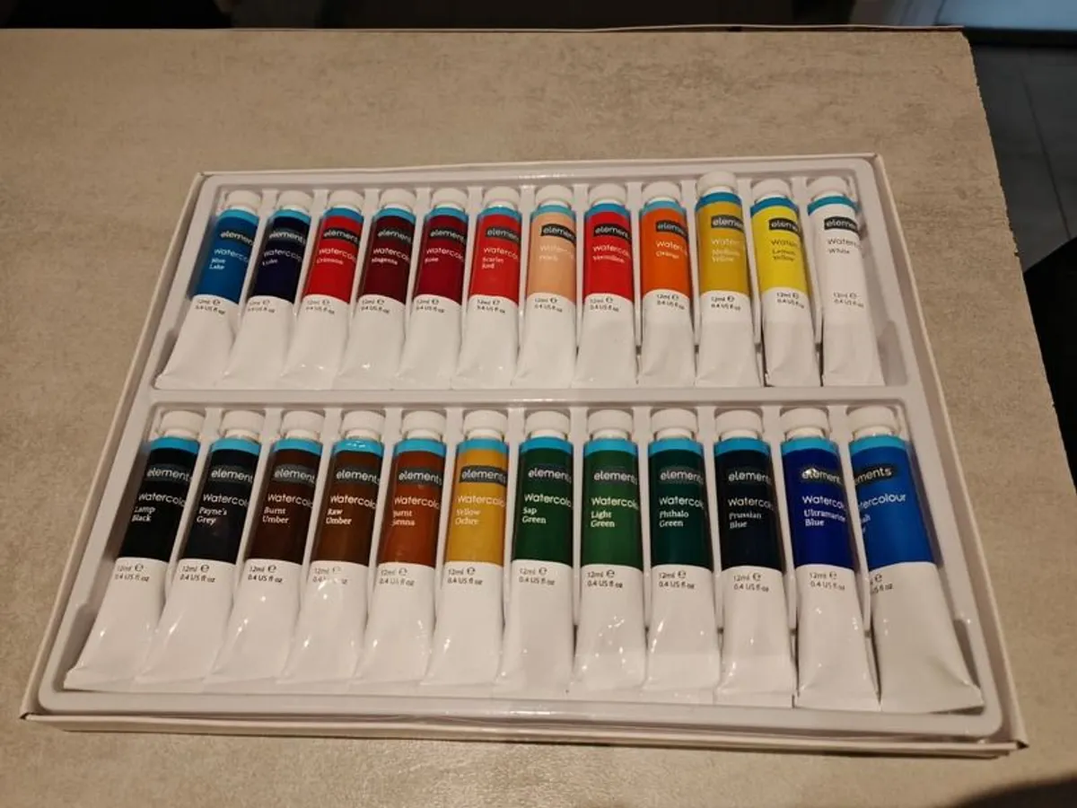 [As New] Watercolour 24 tube set + Desk Easel + Paint brush + 10 A3 Sheets - Image 1