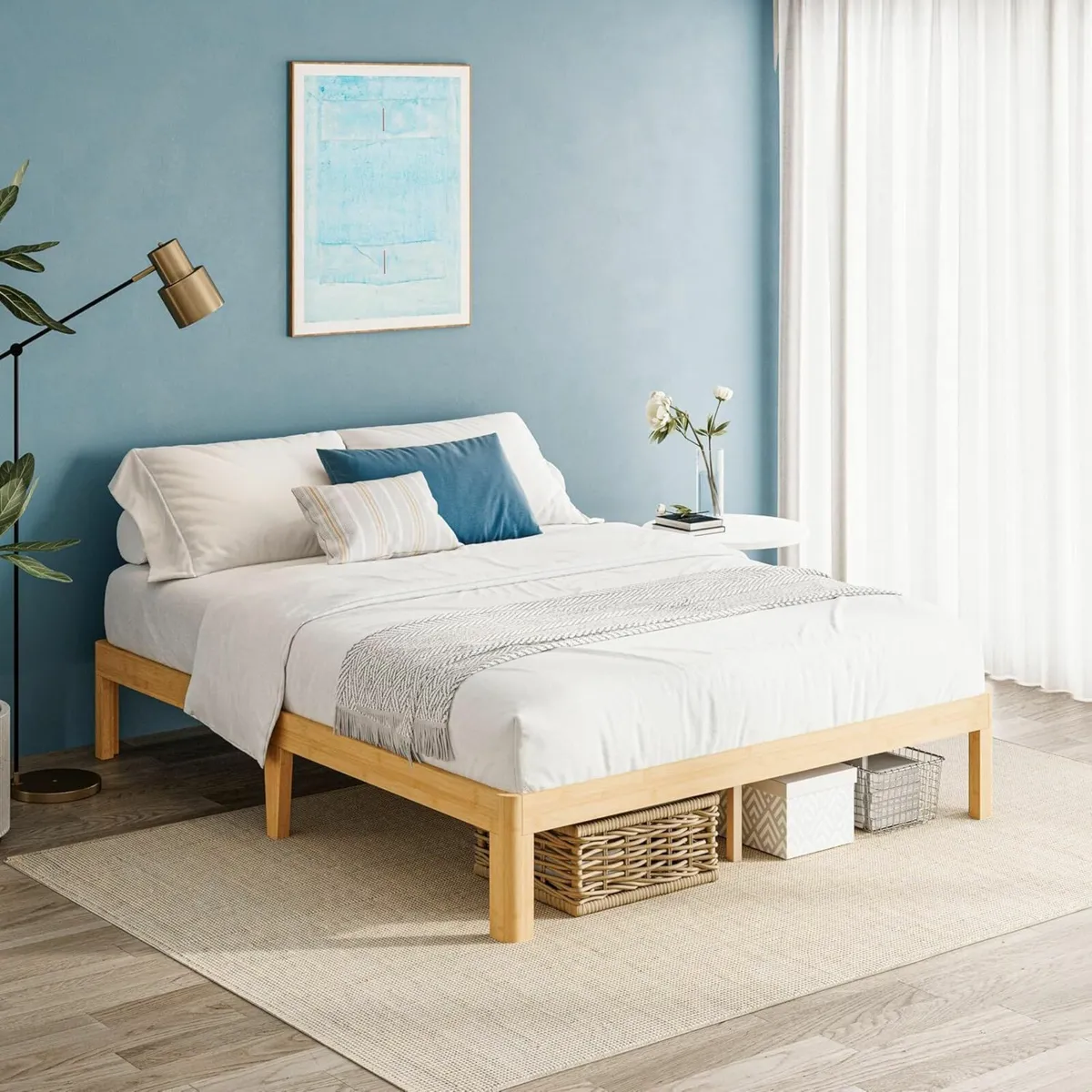 Bamboo Wood King Size Bed Frame with Metal Slats - Image 1