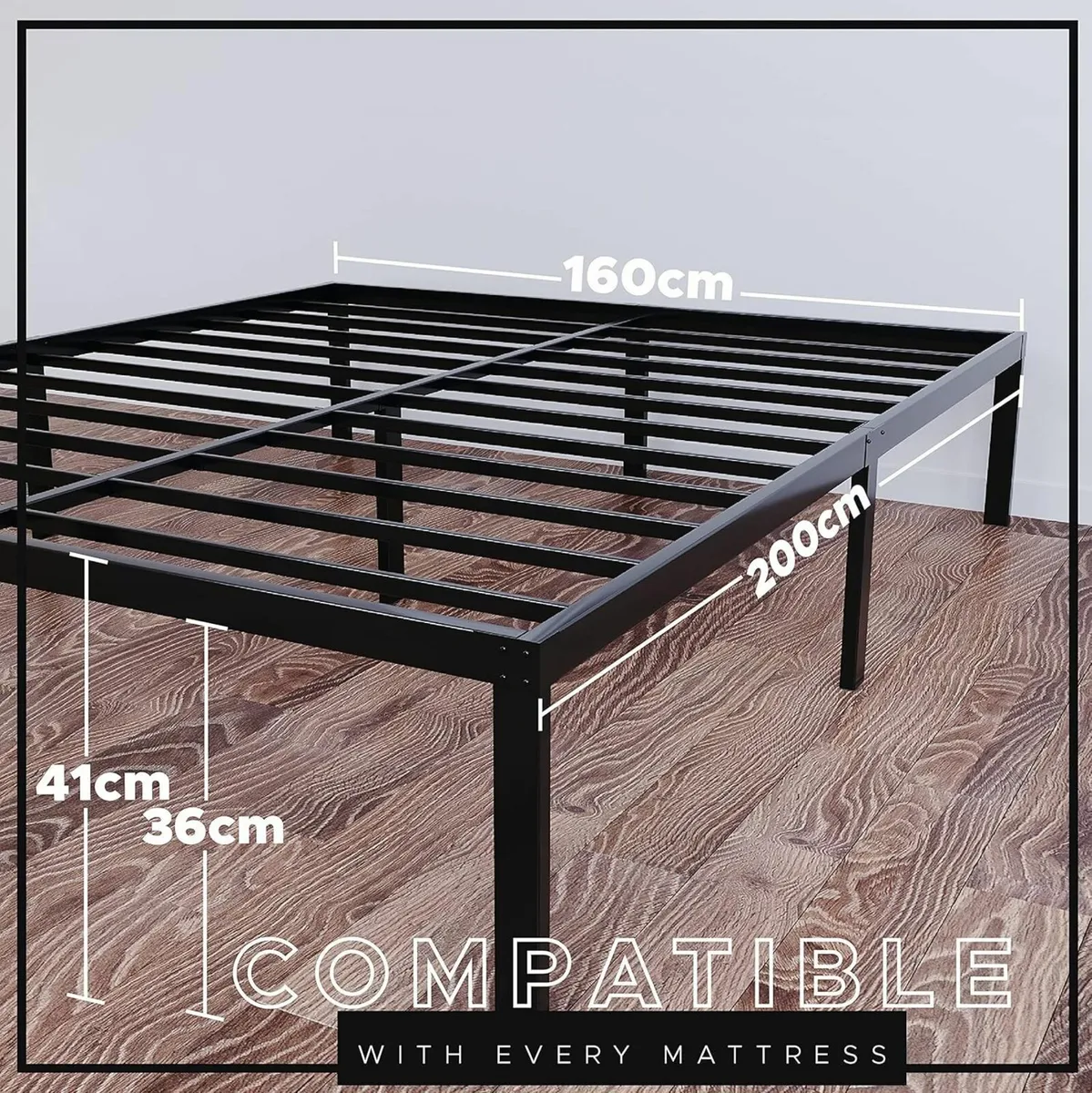 - Metal Bed Frame 160x200 with Storage Sturdy and - Image 2