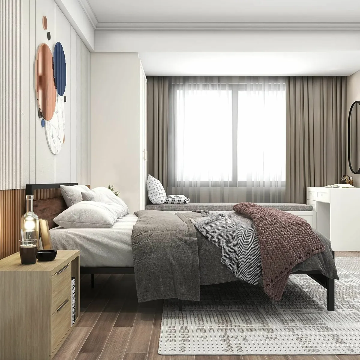 King Size Bed Frame with Wooden Headboard - - Image 4