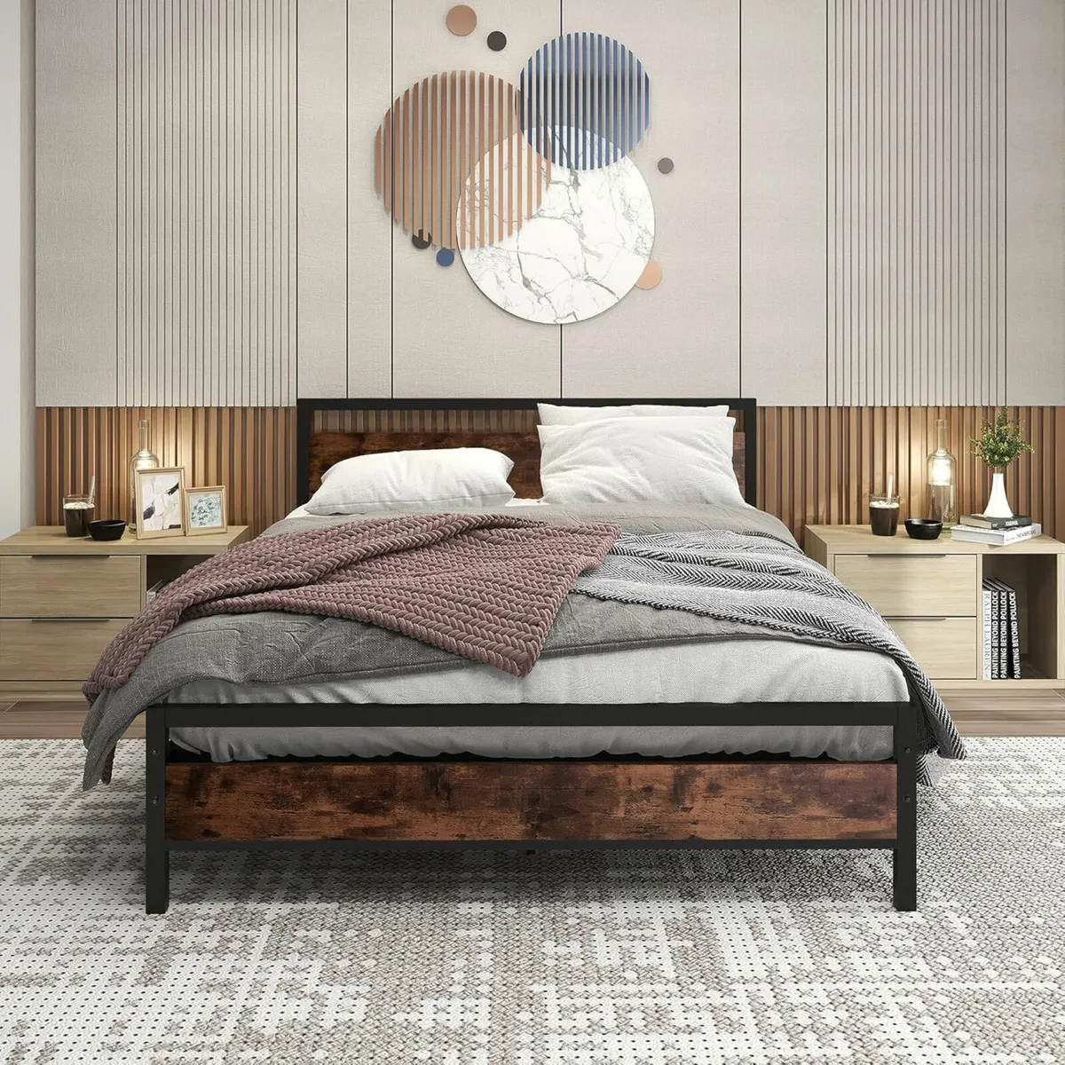 King Size Bed Frame with Wooden Headboard - - Image 1