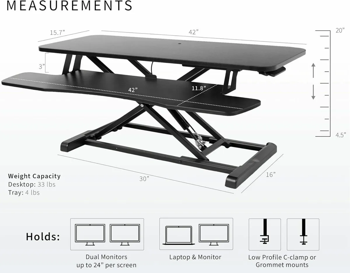 107 cm Desk Converter K Series Height Adjustable - Image 3
