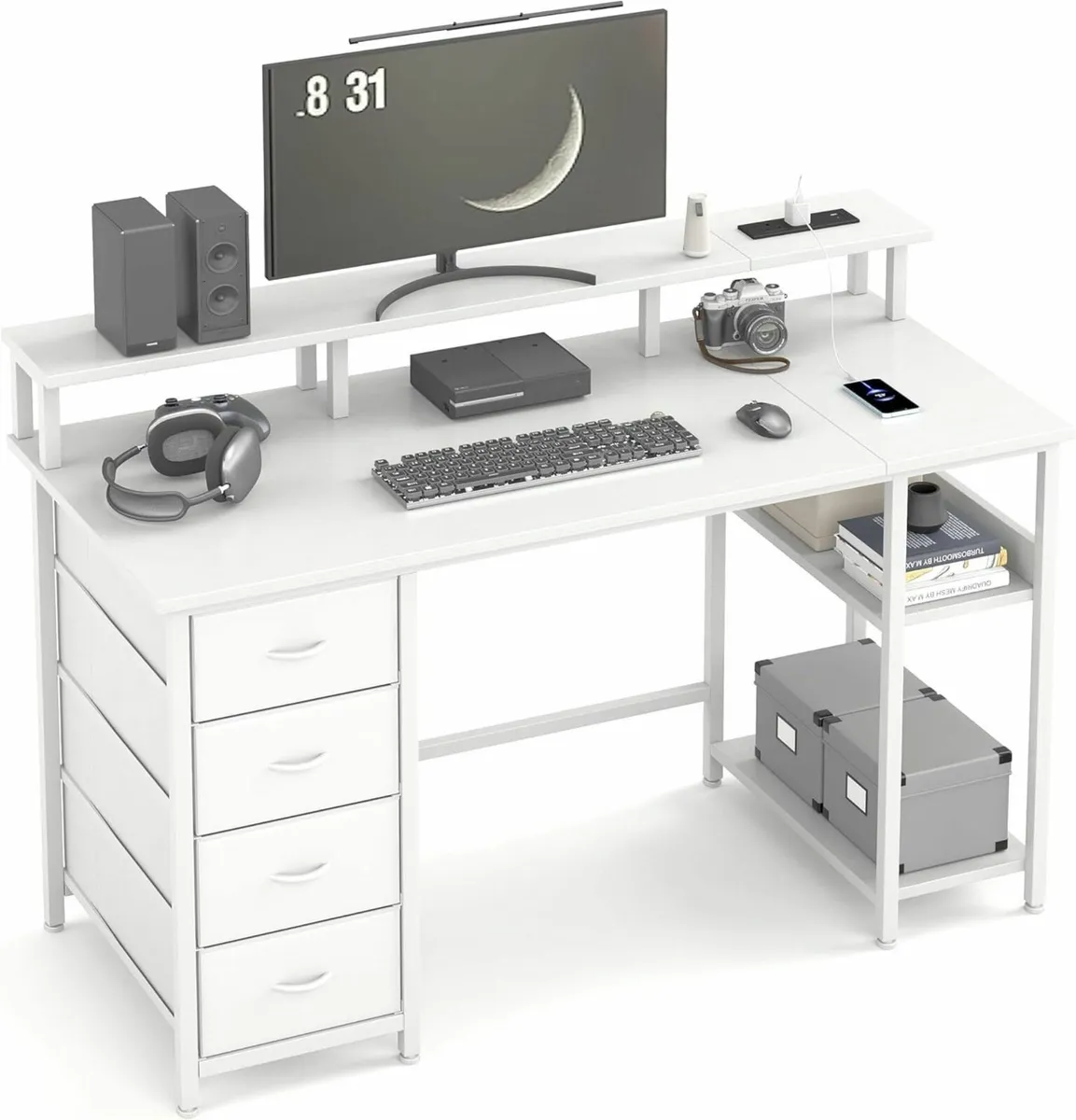 120CM Computer Desk with 4 Fabric Drawers Gaming - Image 1