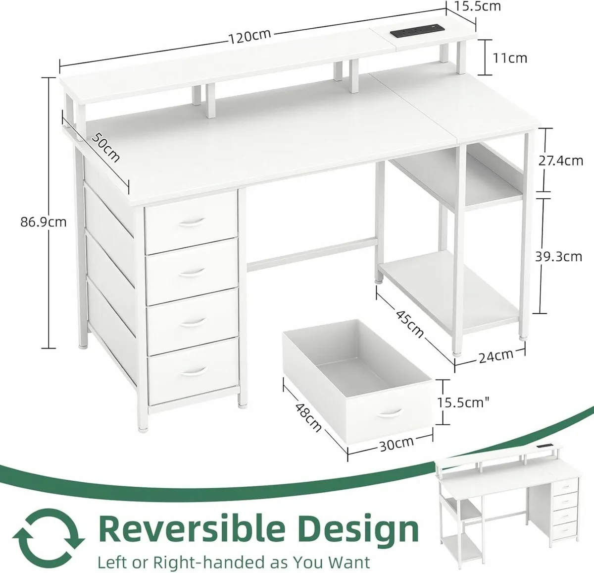 120CM Computer Desk with 4 Fabric Drawers Gaming - Image 3