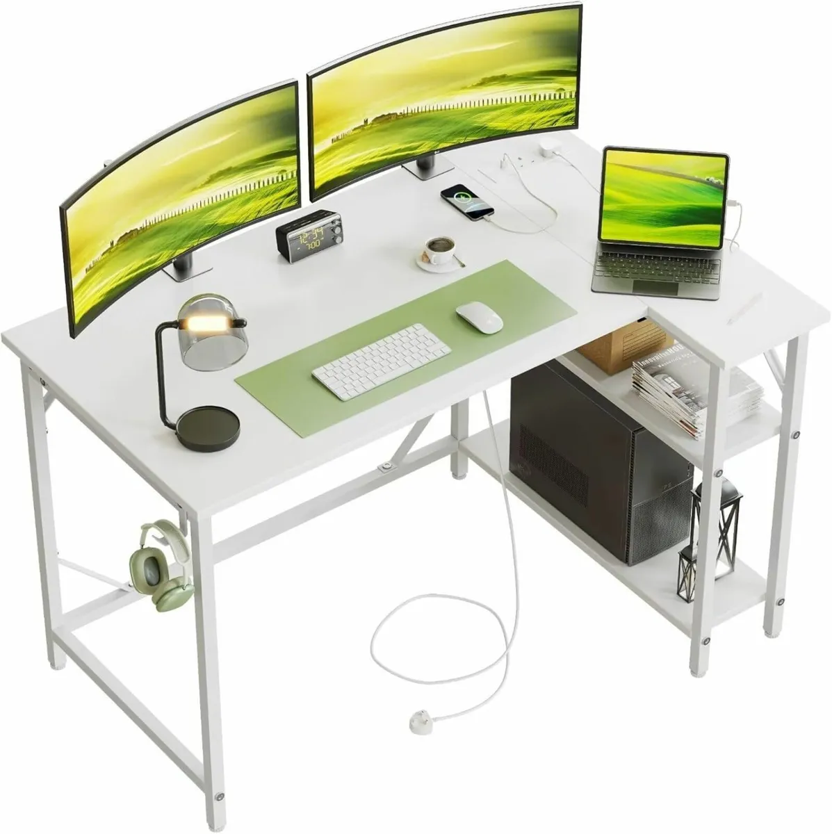120 x 70cm Corner Computer Desk with Power - Image 1
