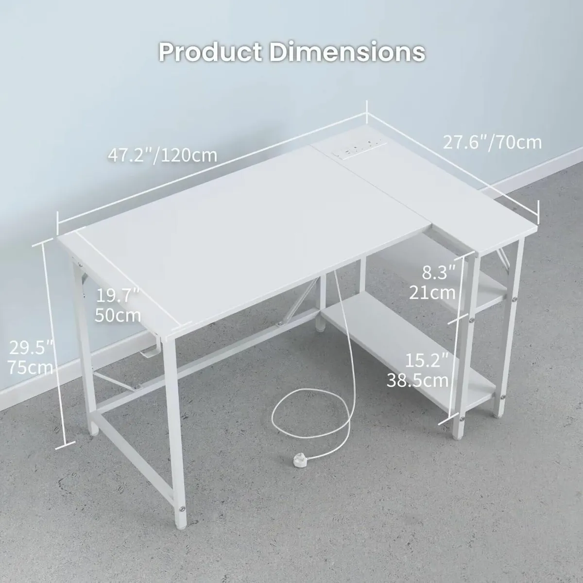 120 x 70cm Corner Computer Desk with Power - Image 3