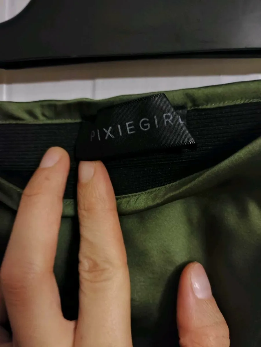 Olive Green Satin Midi Skirt – PIXIEGIRL – Size UK - Image 2