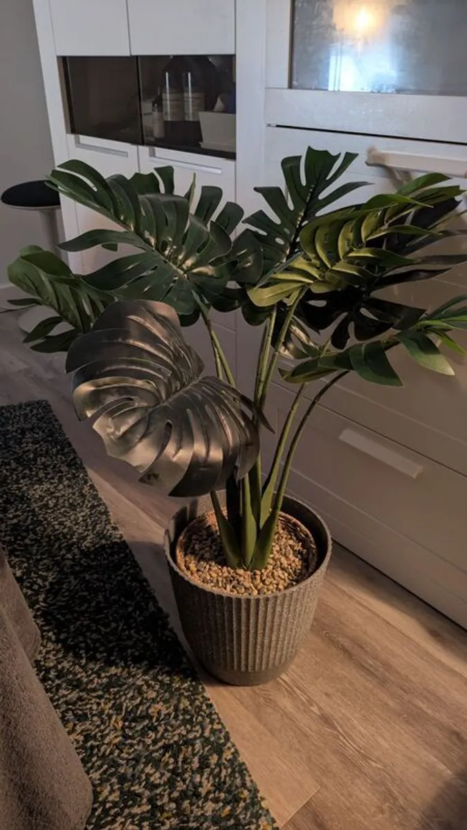 Artificial monster plant with clay flowerpot