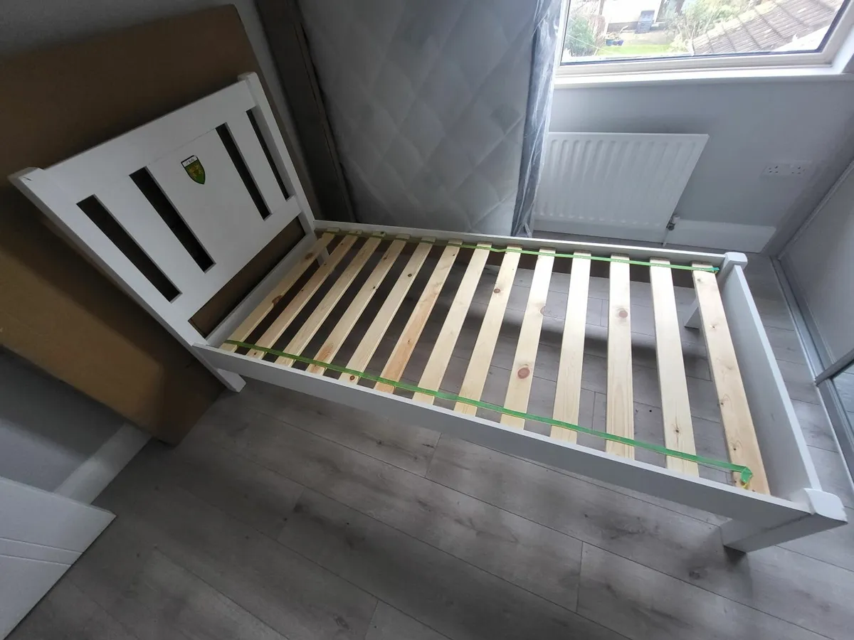 Single white bed with ortho sport single mattress - Image 2