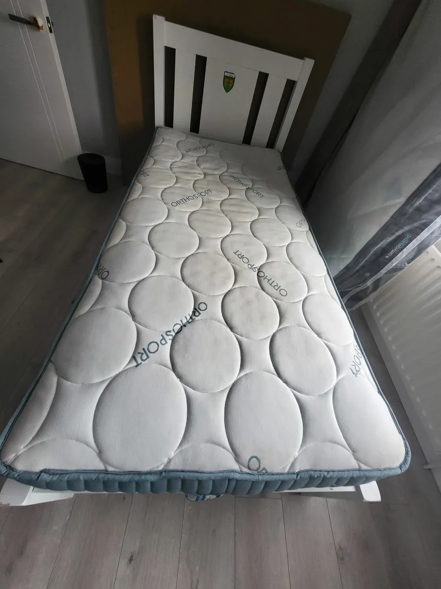 Single white bed with ortho sport single mattress - Image 4