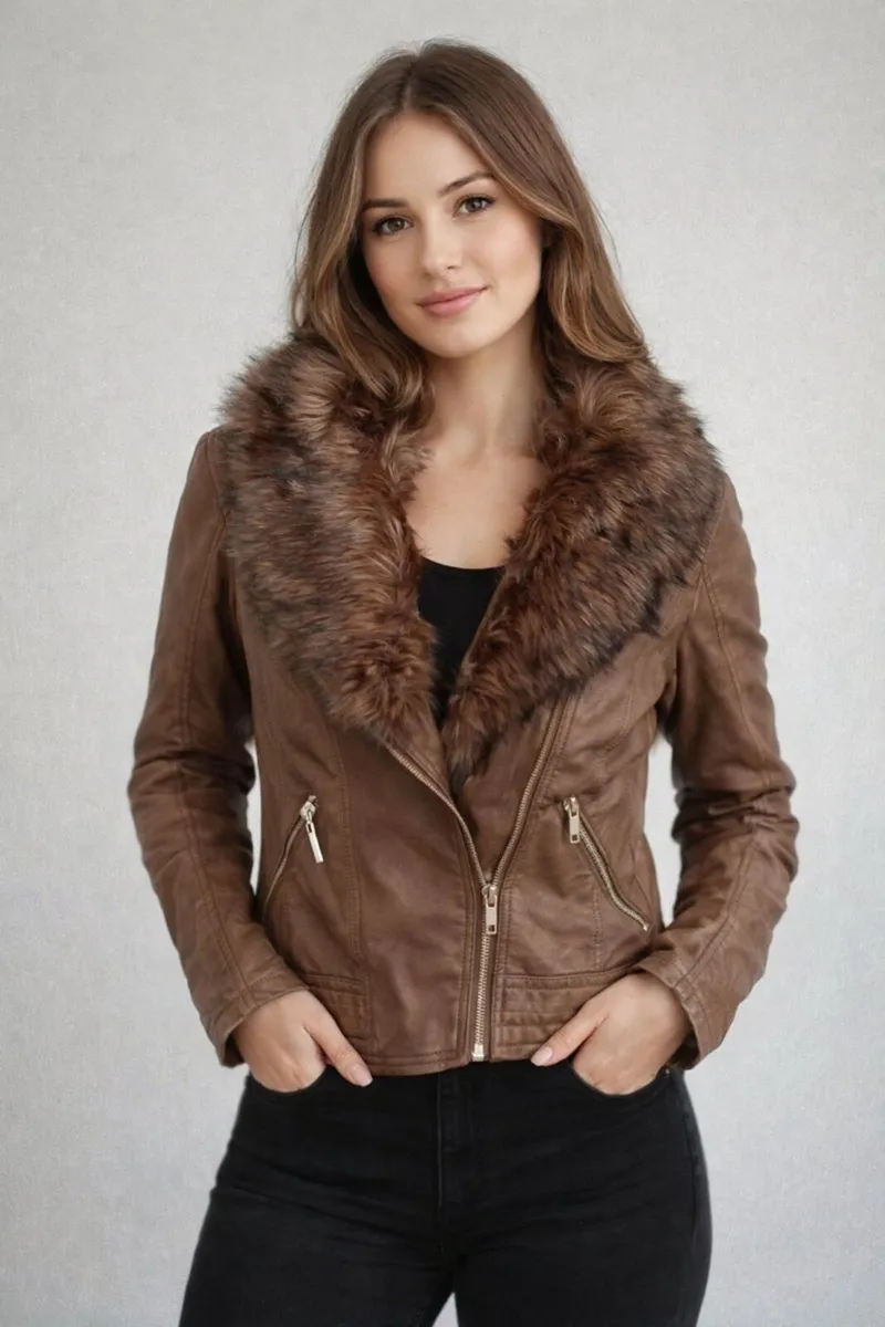 Brown Leather Jacket (pleather): Size 8