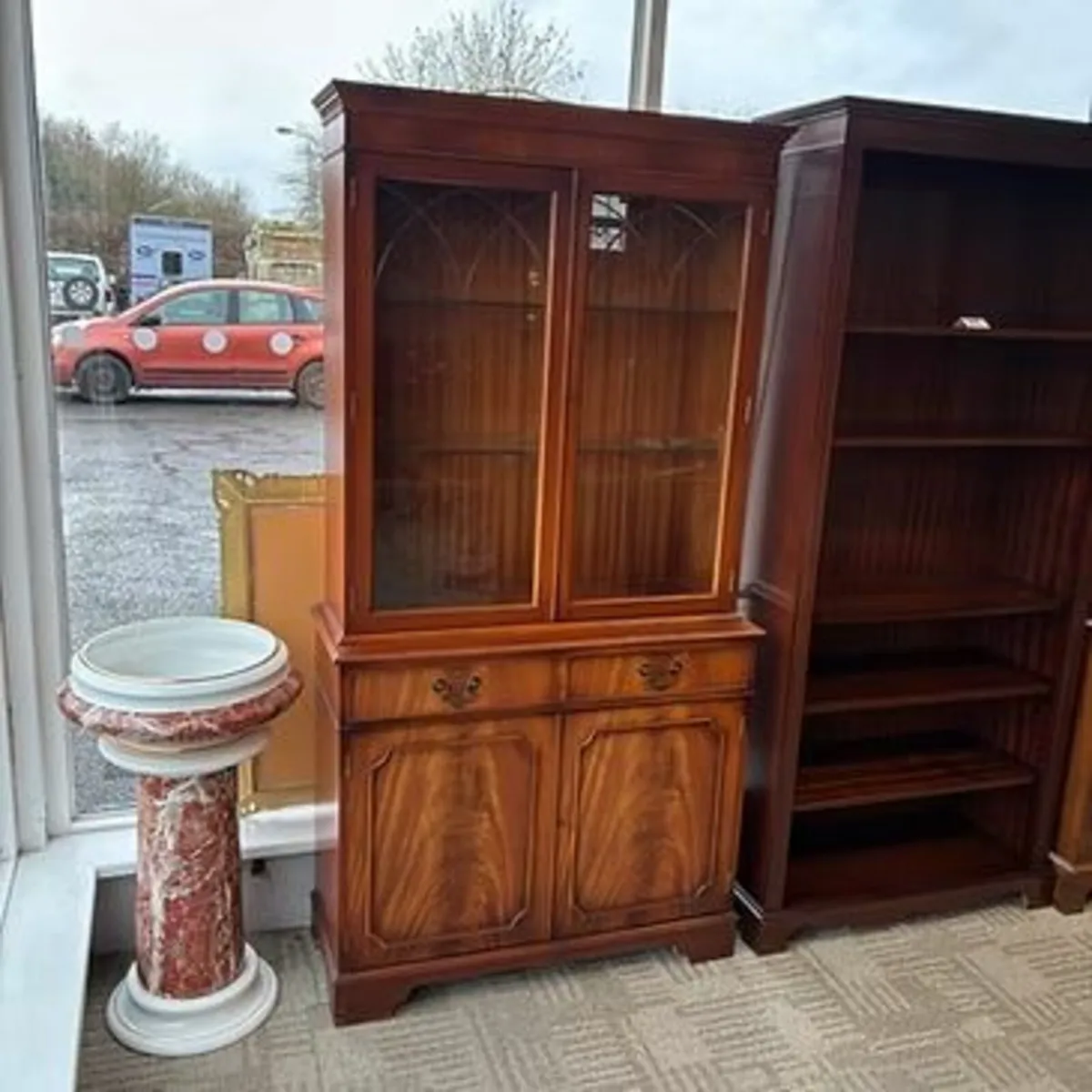 Fabulous mahogany flamed two door display cabinet