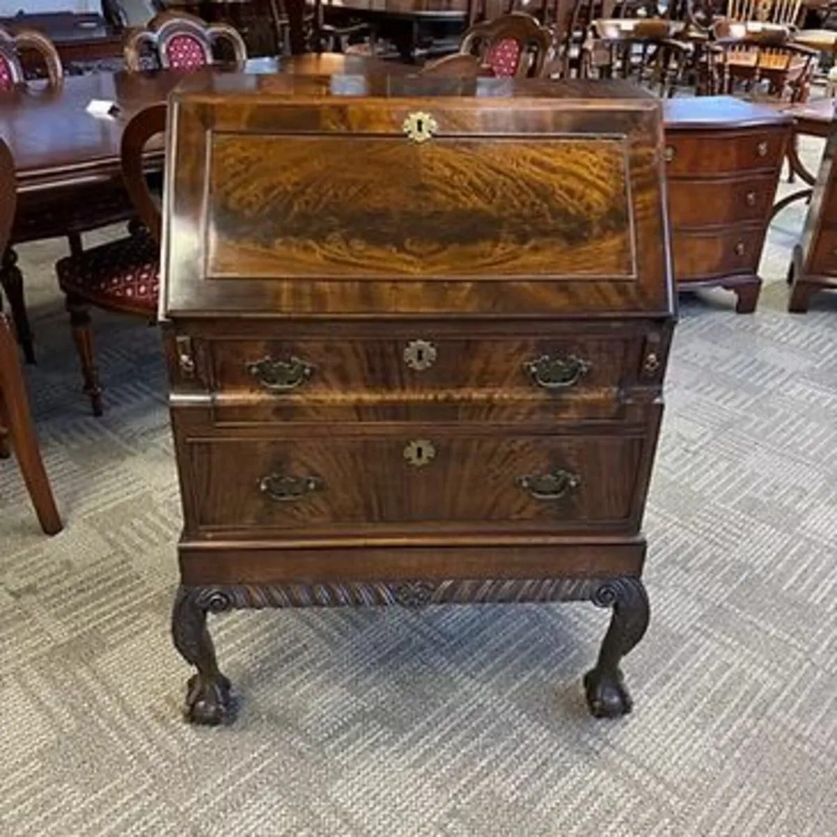 Antique English Queen Anne walnut inlaid writing b