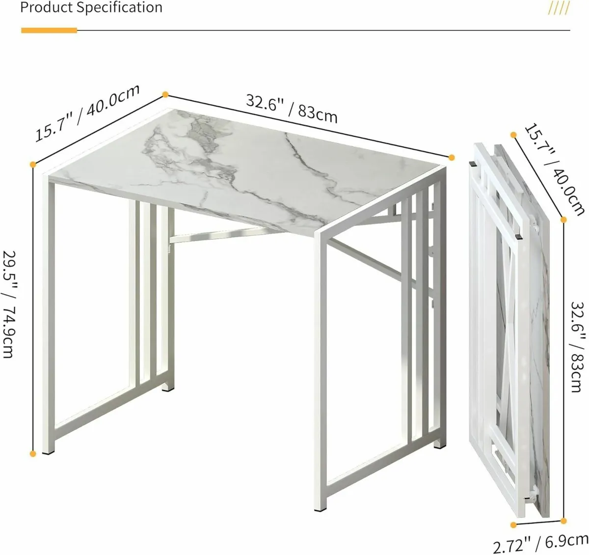 Lutown Teen Small Folding Desk 83 cm No Assembly - Image 3