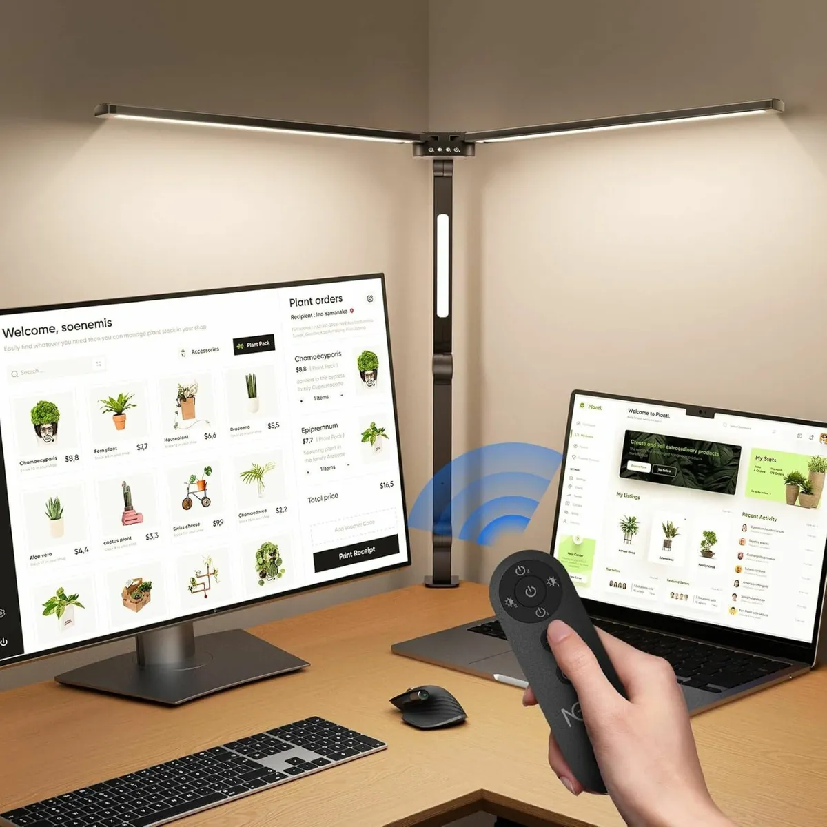 LED Desk Lamp with Dual Head Light Remote Control - Image 1