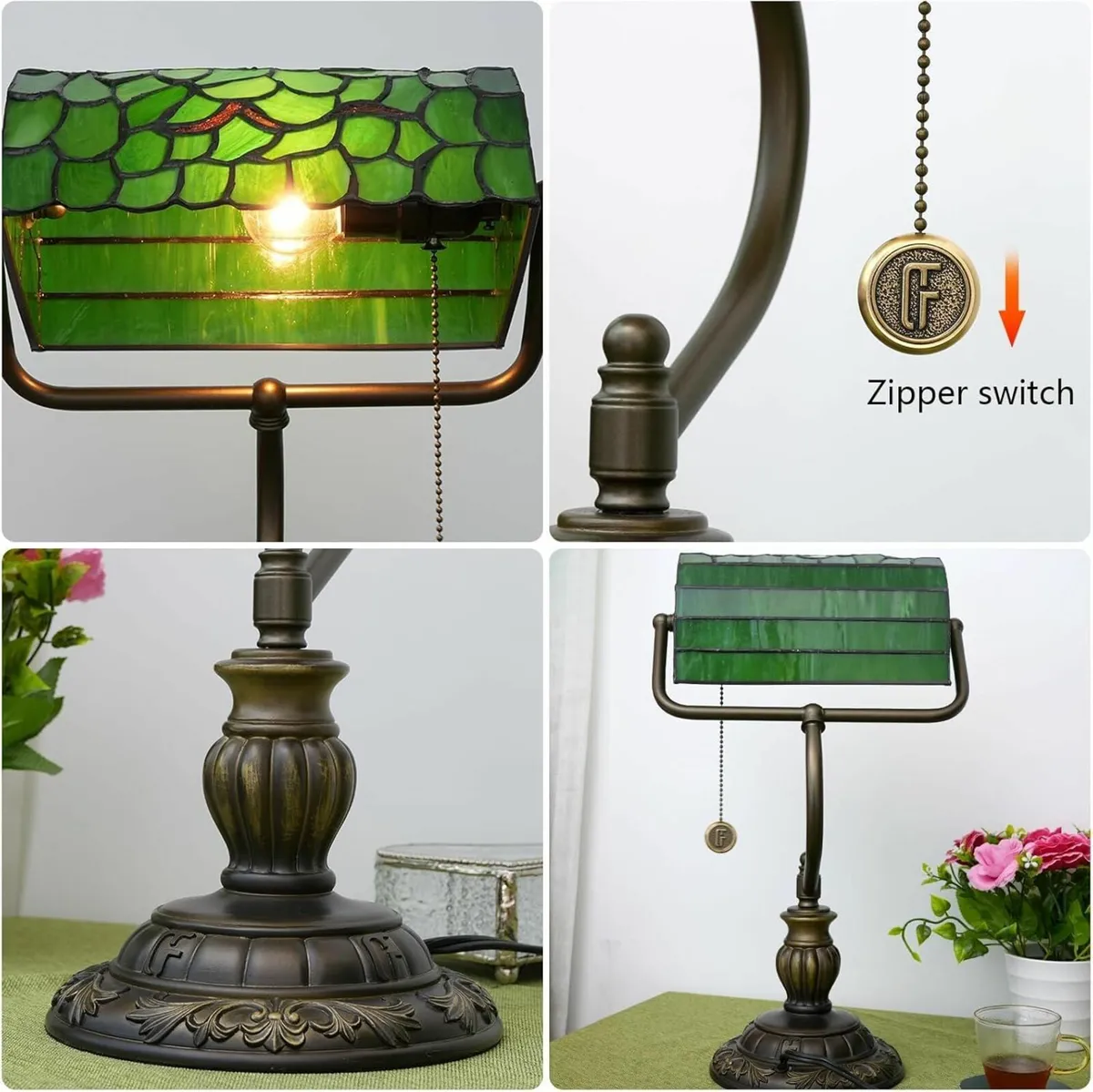 Tiffany Style Green Bankers Desk Lamp Stained - Image 4