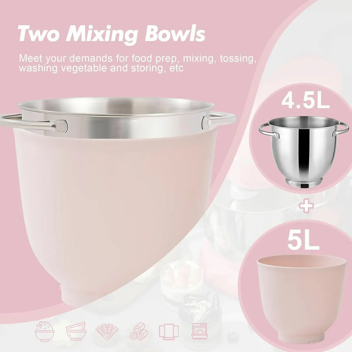 Stand Mixer 4.5L+5L Two Bowls Food for Baking 10 - Image 4