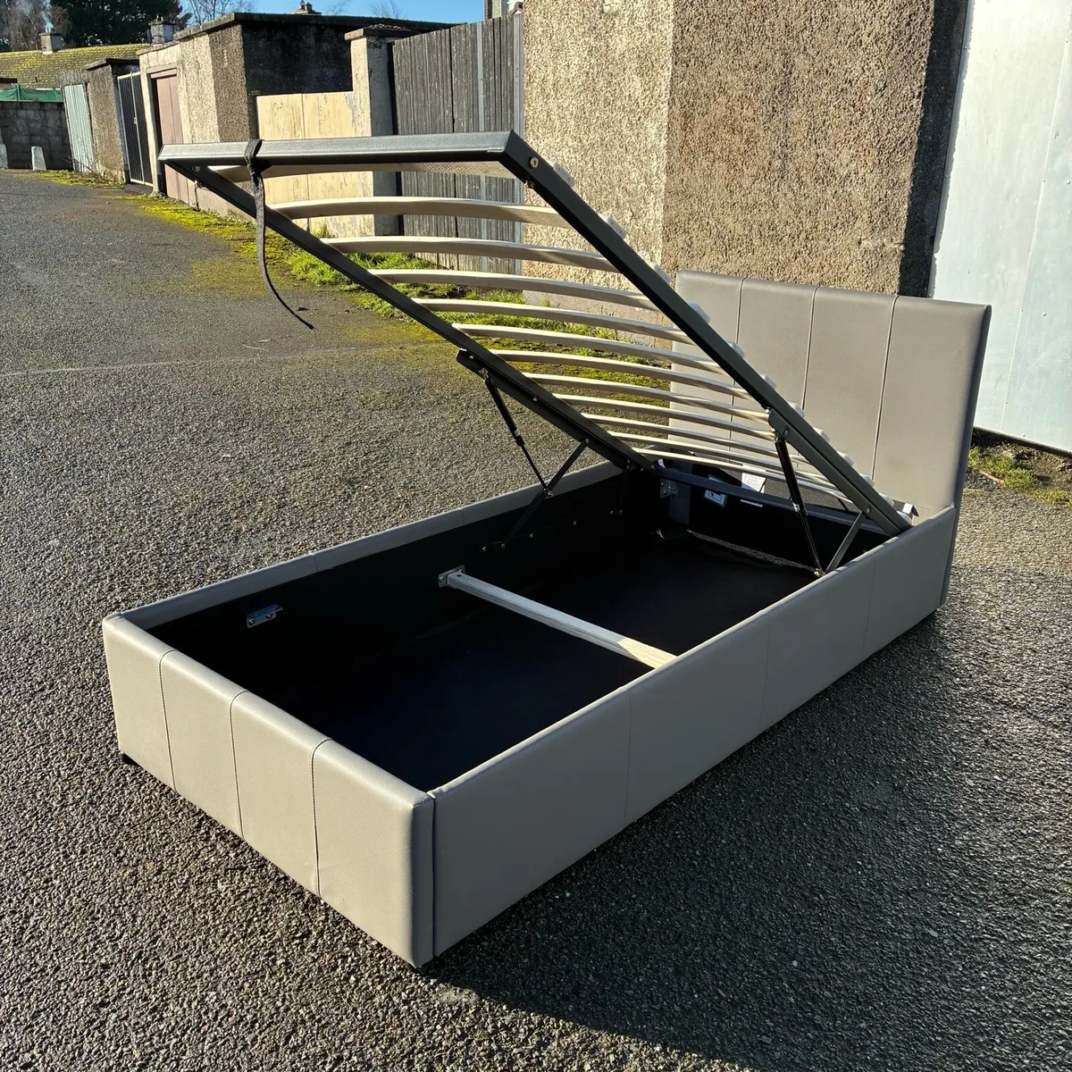 Single Grey Leather Ottoman Bed & Mattress VGC! - Image 2
