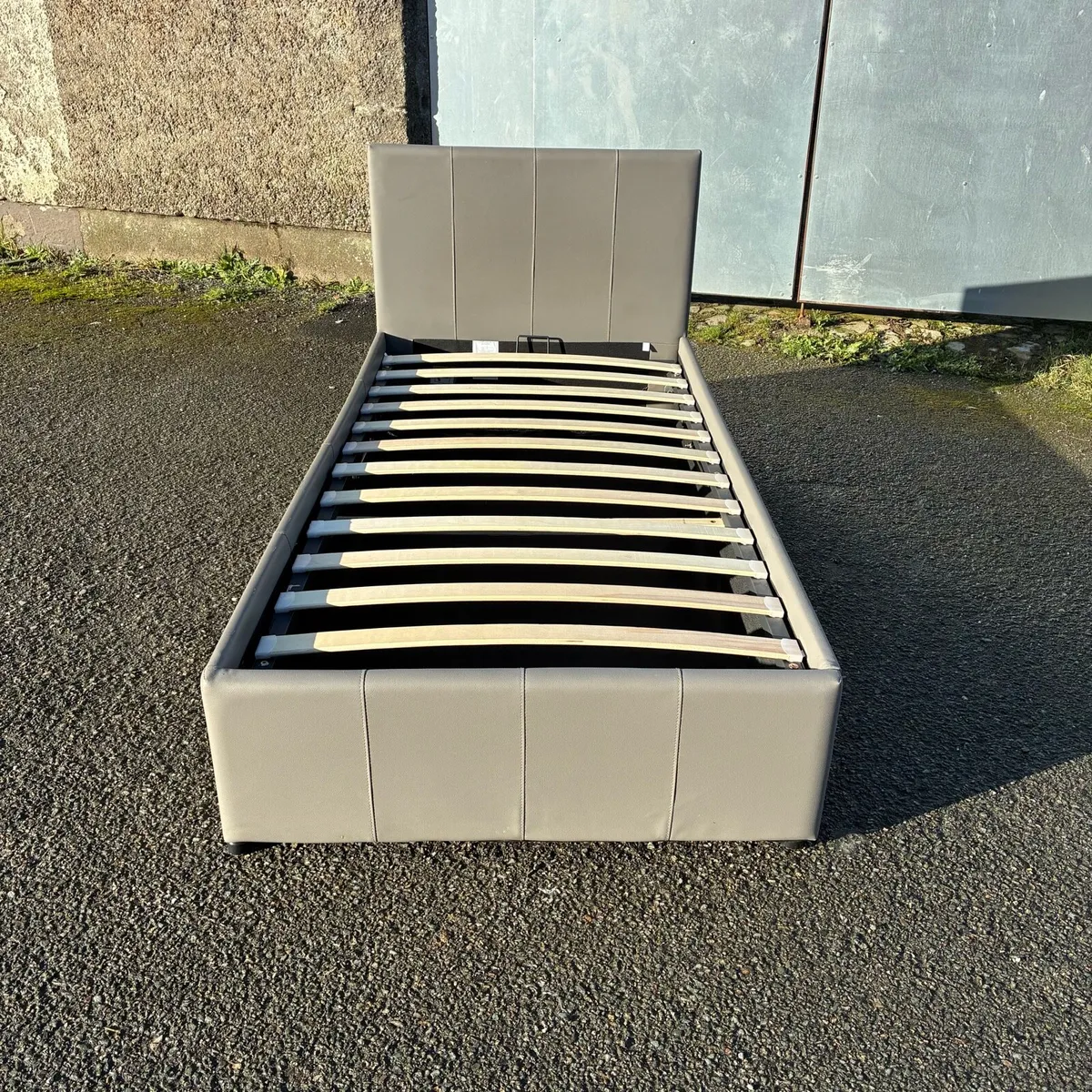 Single Grey Leather Ottoman Bed & Mattress VGC! - Image 3