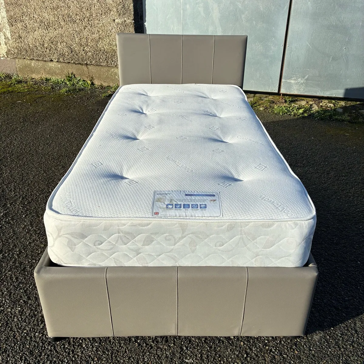 Single Grey Leather Ottoman Bed & Mattress VGC! - Image 4