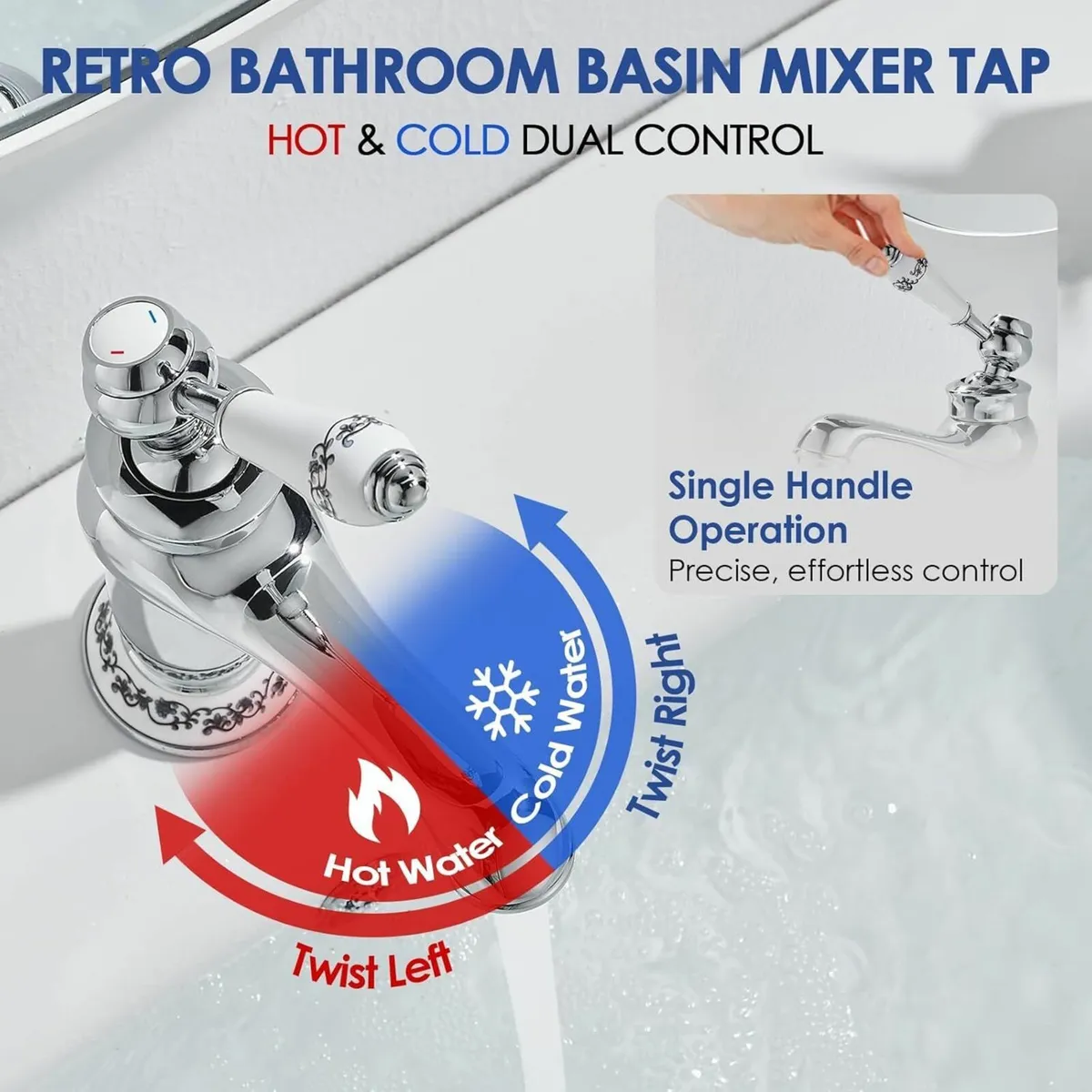 Chrome Vintage Retro Small Basin Mixer Tap for - Image 4