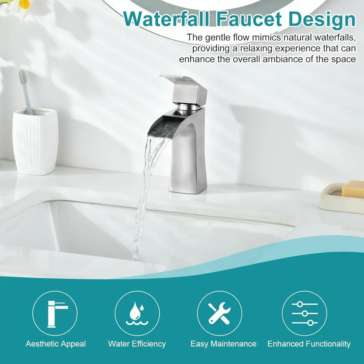 Bathroom Sink Mixer Taps Waterfall for Square - Image 4