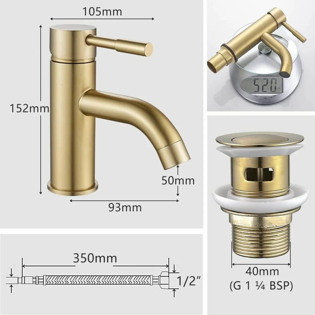 Gold Basin Taps Mono Single Lever Bathroom Sink - Image 2