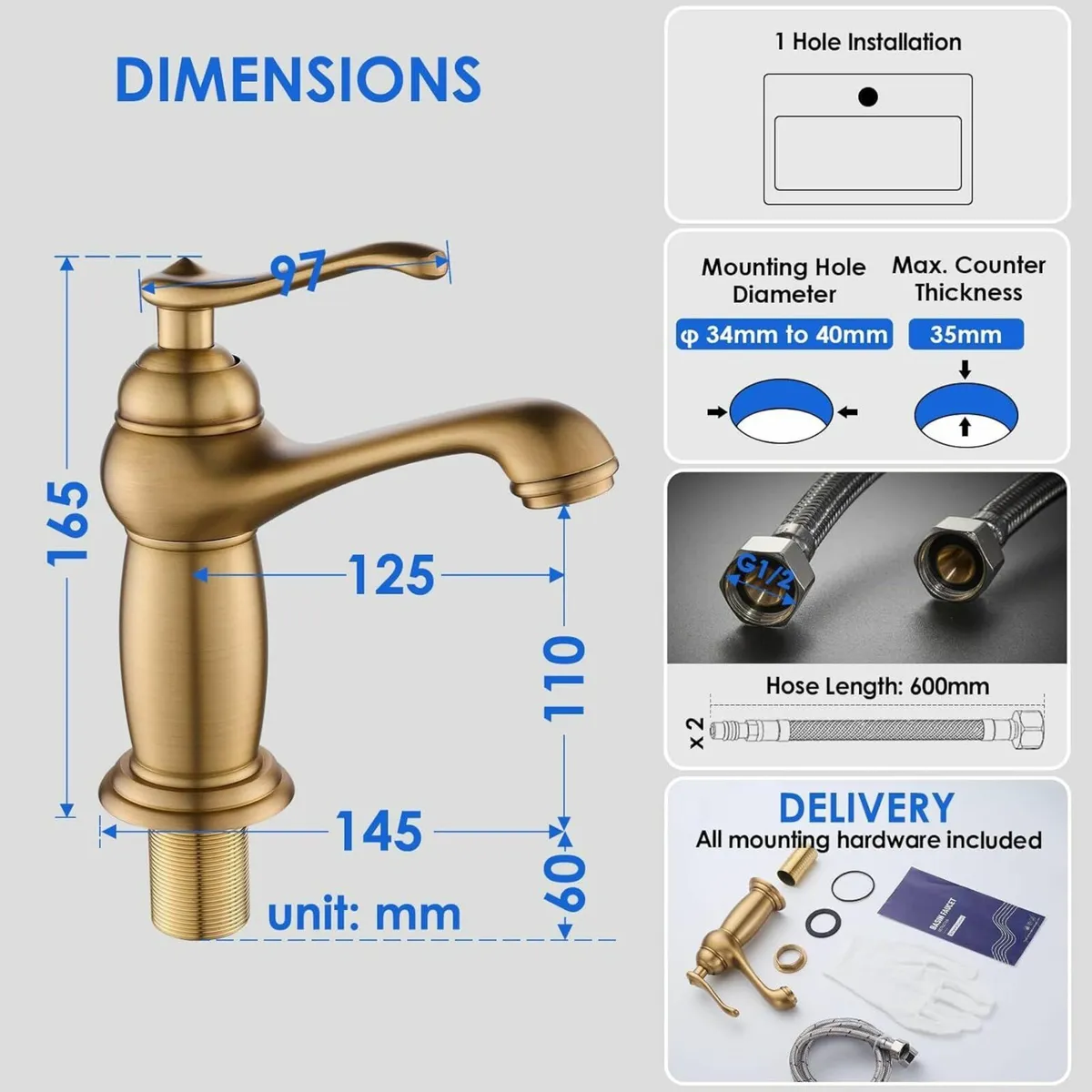 Antique Brass Vintage Retro Small Tap for - Image 3