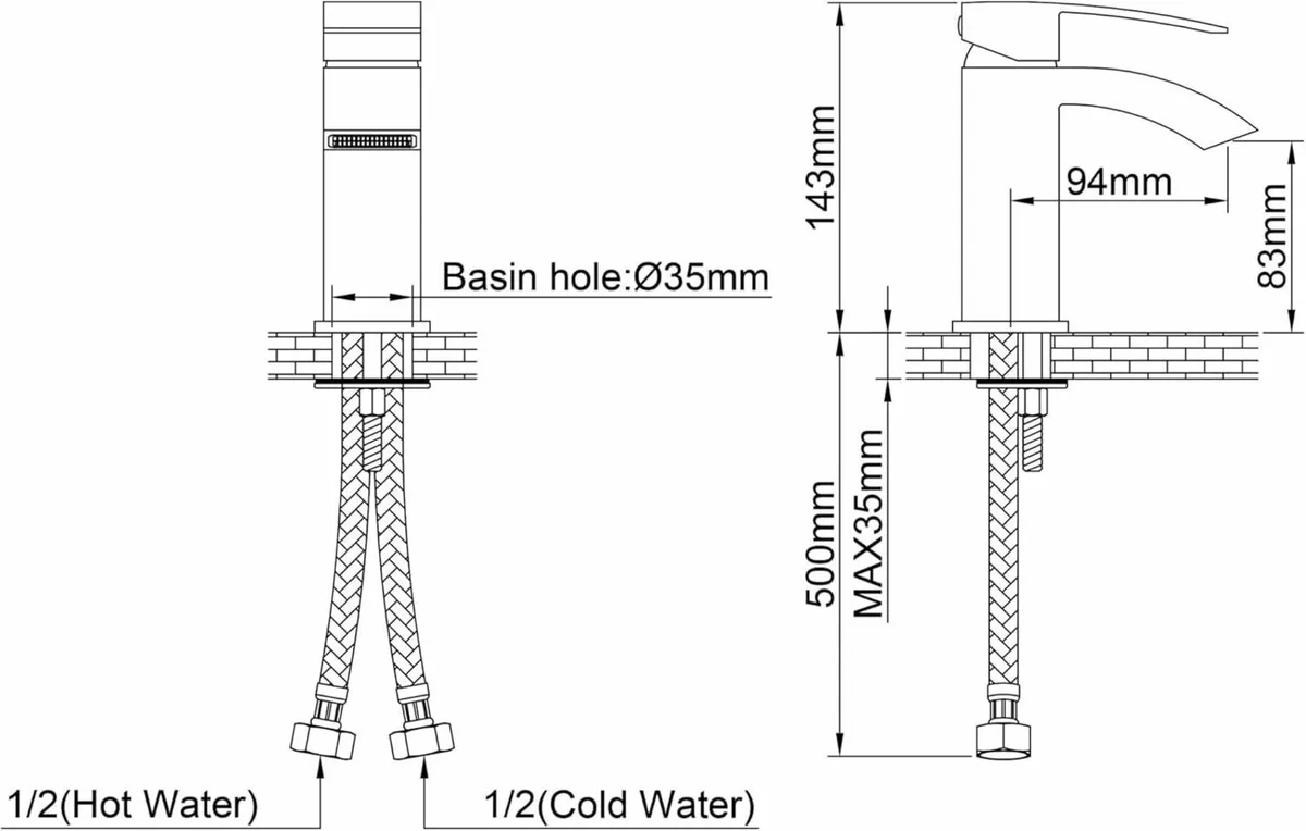 Matte Black Waterfall Bathroom Taps with Pop Up - Image 2