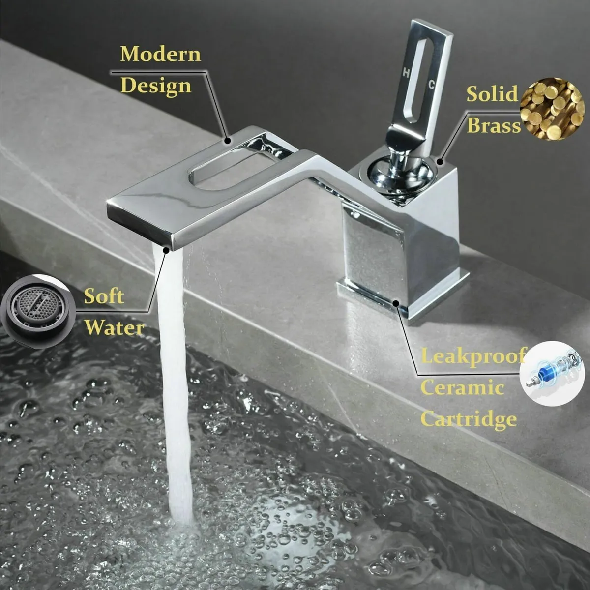Chrome Bathroom Sink Taps - Modern Basin Mixer - Image 4