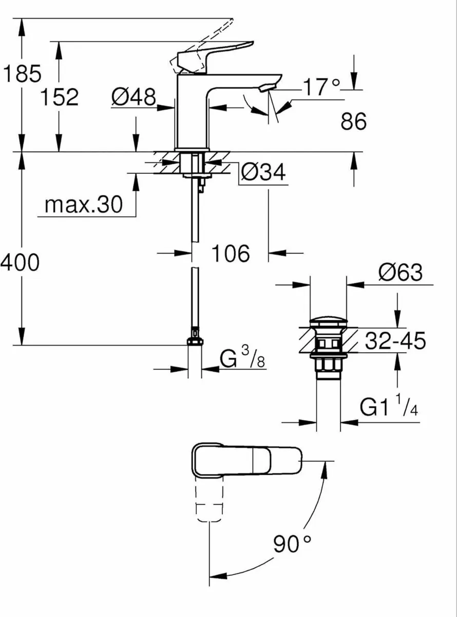 Dice Lever Basin Mixer Tap with Pop-Open Waste - Image 2