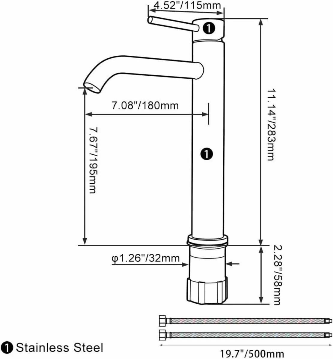 Tall Bathroom Basin Mixer Tap High Rise for - Image 2