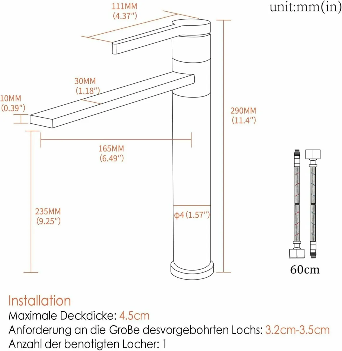 Tall Bathroom Tap 360degrees Swivel Spout - Image 2