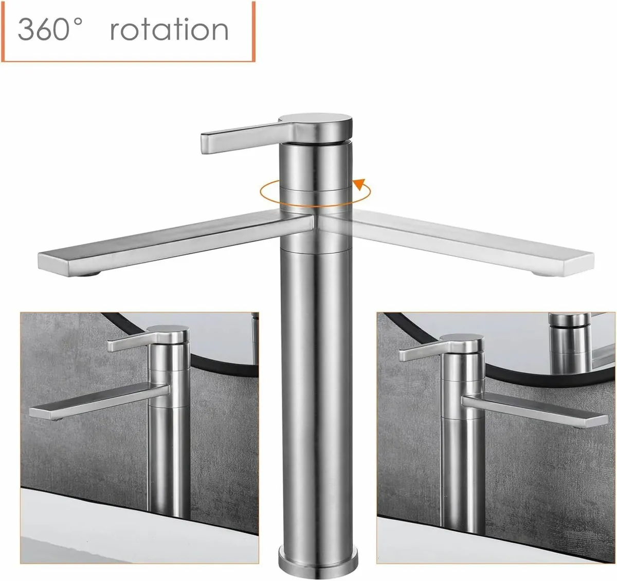 Tall Bathroom Tap 360degrees Swivel Spout - Image 4