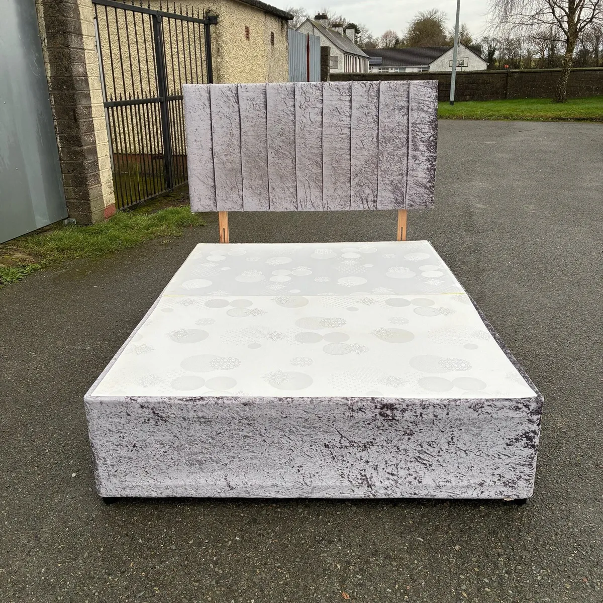 Double Silver Crushed Velvet Base & Headboard - Image 1