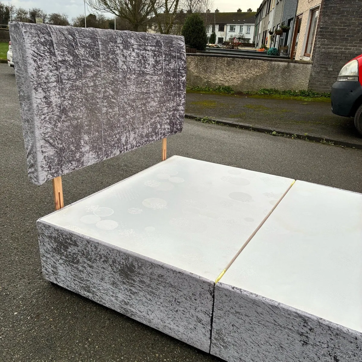 Double Silver Crushed Velvet Base & Headboard - Image 3