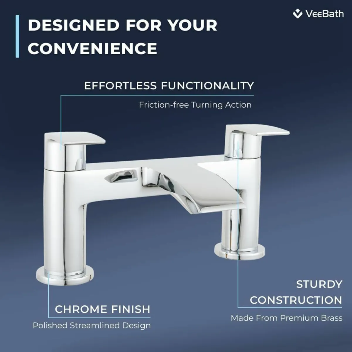 Cascade Bath Filler Mixer – Modern Dual Lever - Image 4