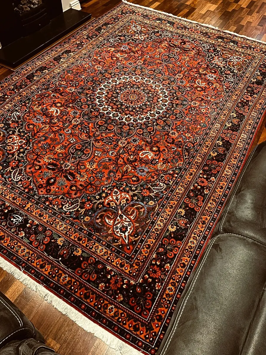 Large I Signed Hand-Knotted Mashhad Rug - Image 3