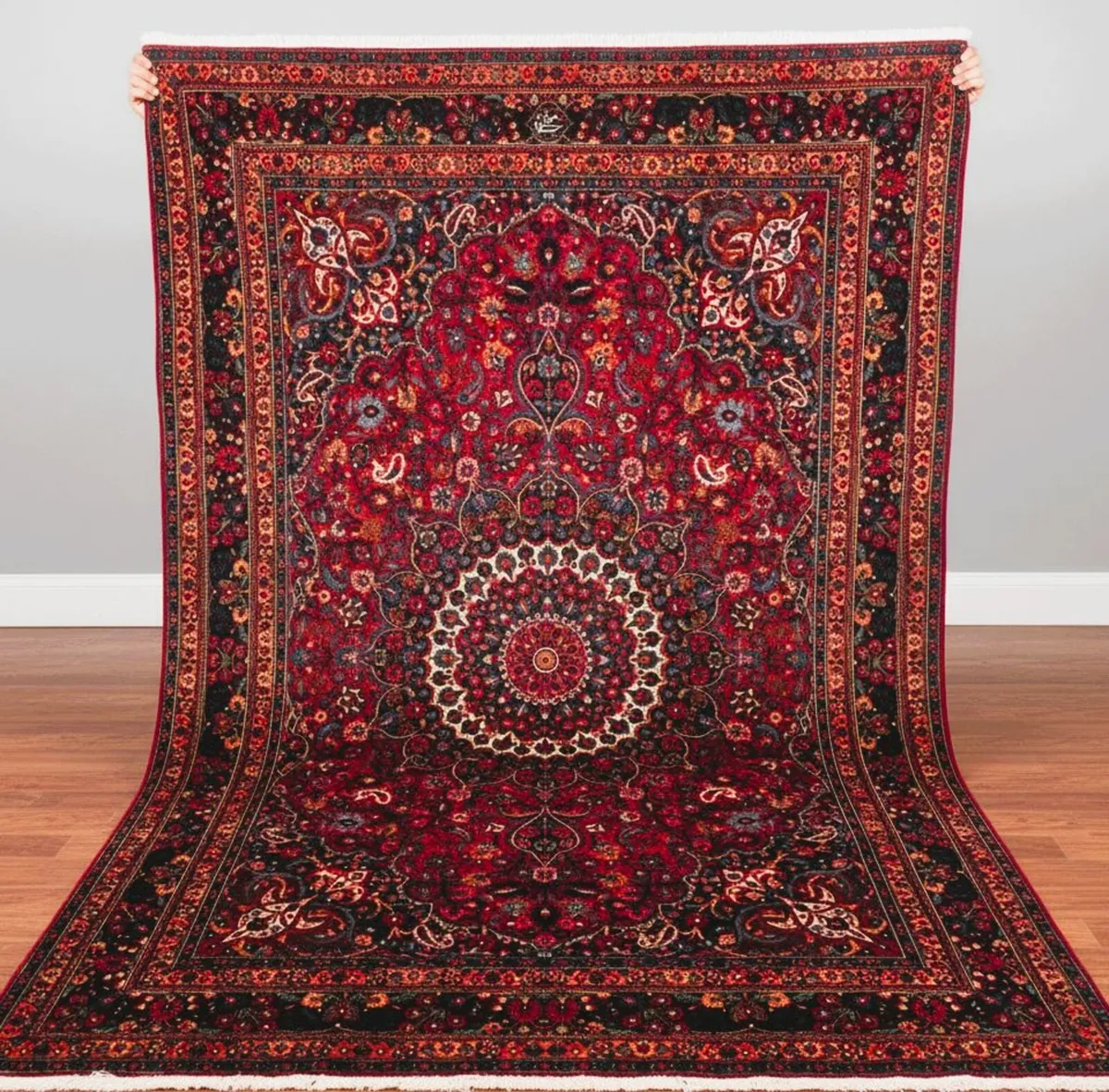 Large I Signed Hand-Knotted Mashhad Rug - Image 1