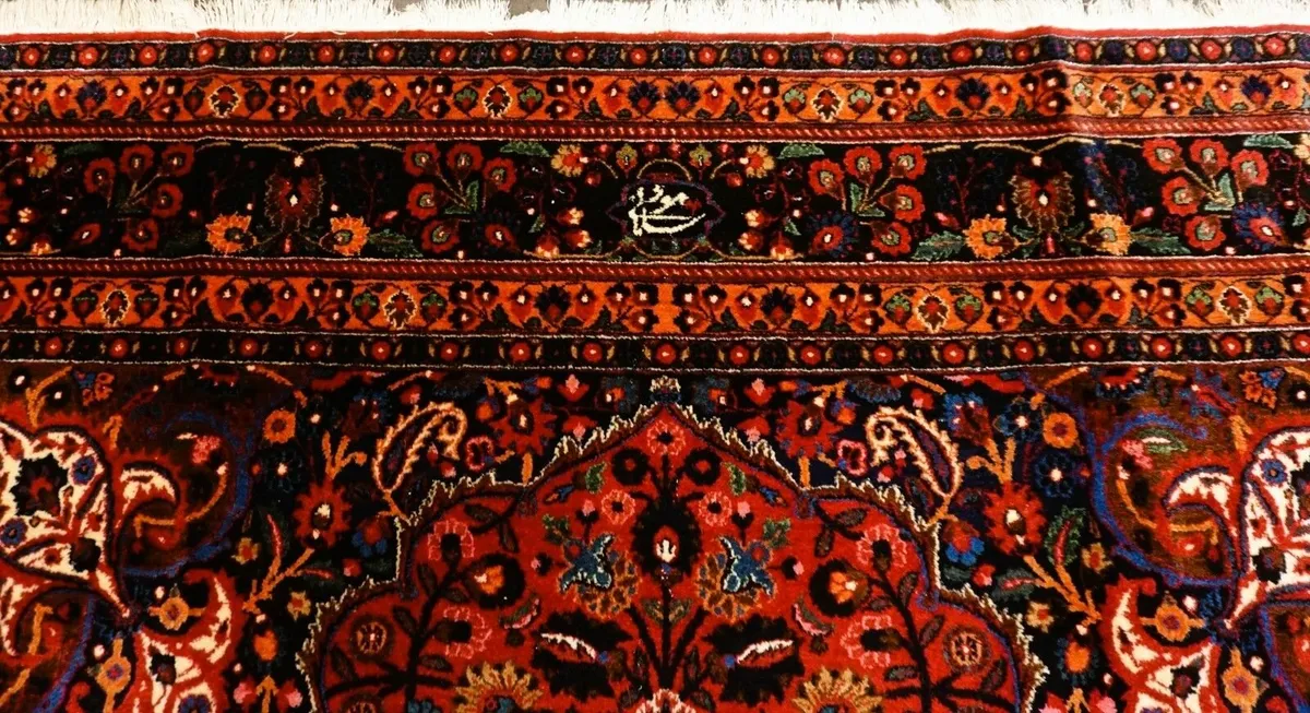 Large I Signed Hand-Knotted Mashhad Rug - Image 4