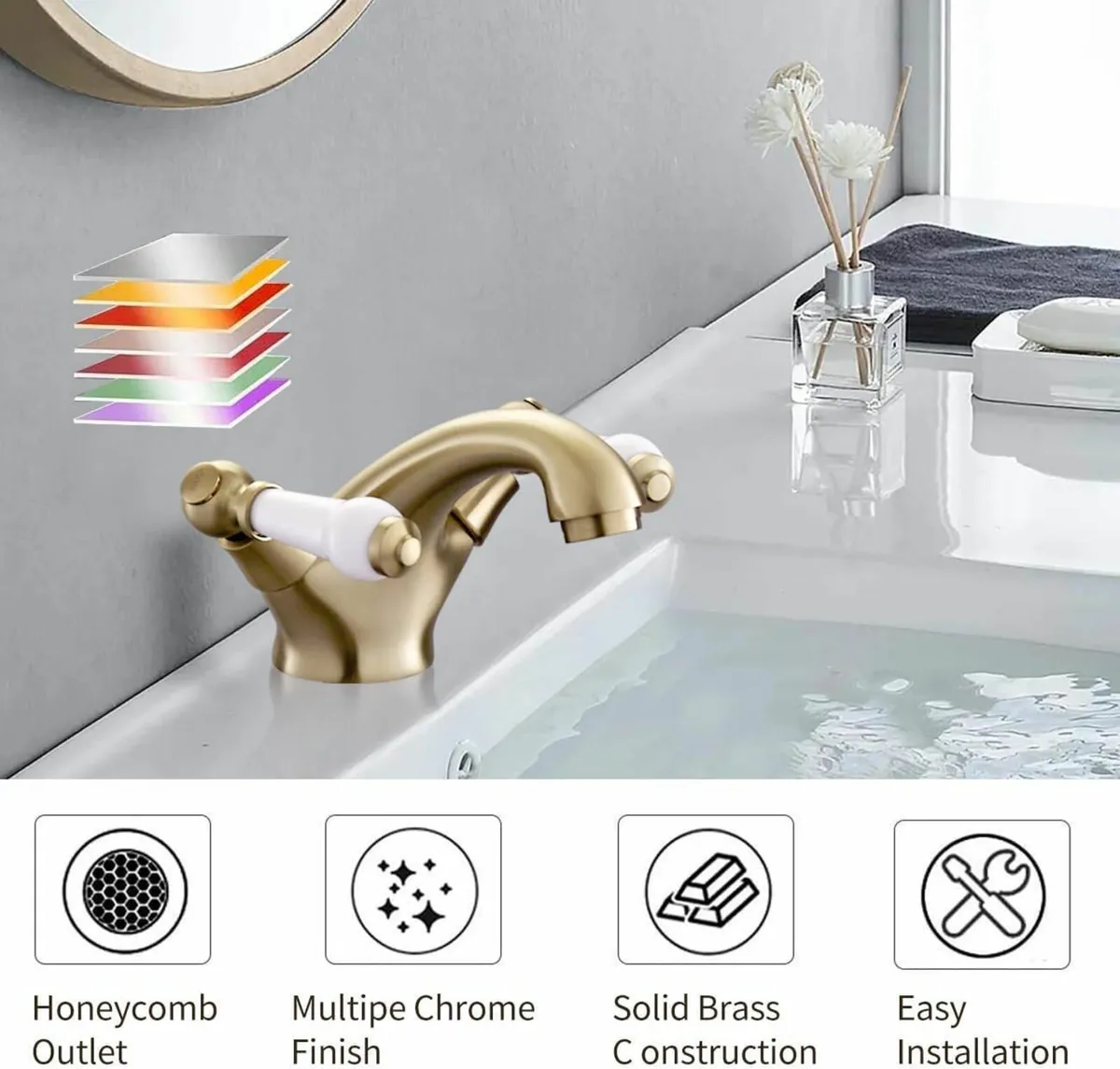 Brushed Gold Victorian Bathroom Sink Tap with - Image 4