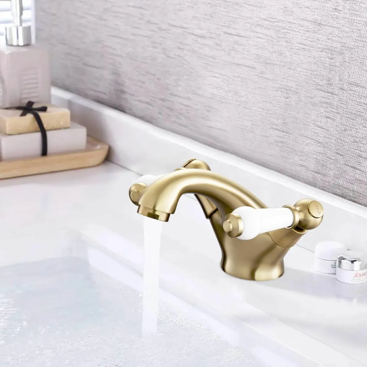 Brushed Gold Victorian Bathroom Sink Tap with - Image 2