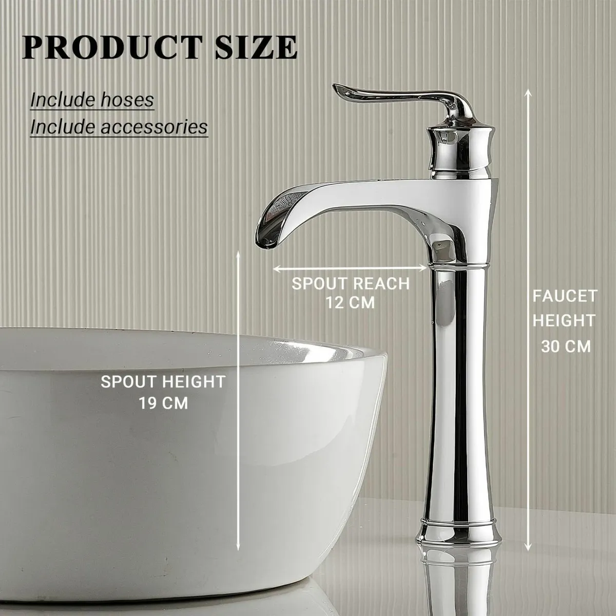 High Rise Basin Mixer Tap Tall Chrome Bathroom - Image 2