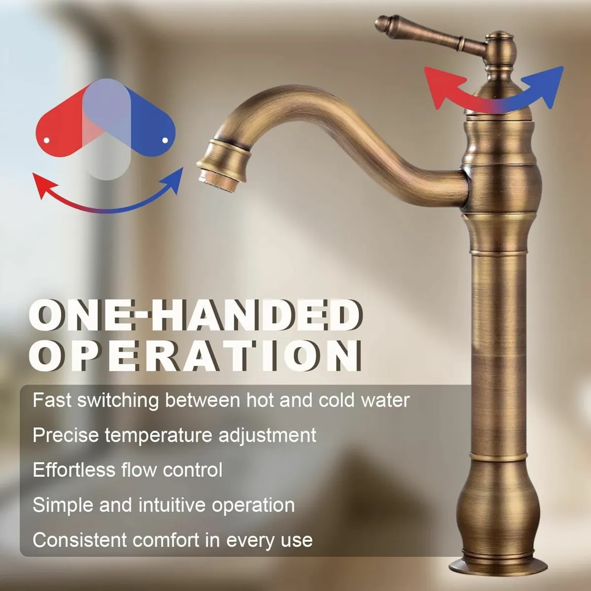 Bathroom Basin Mixer Faucet Pure Copper Handle - Image 4