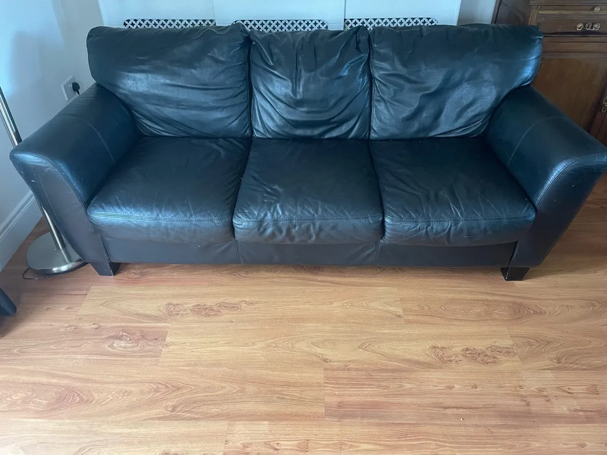 3+2 Black Leather sofas - Image 1