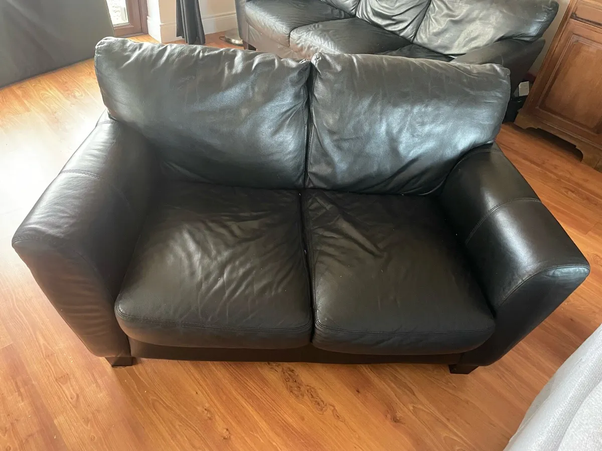 3+2 Black Leather sofas - Image 2