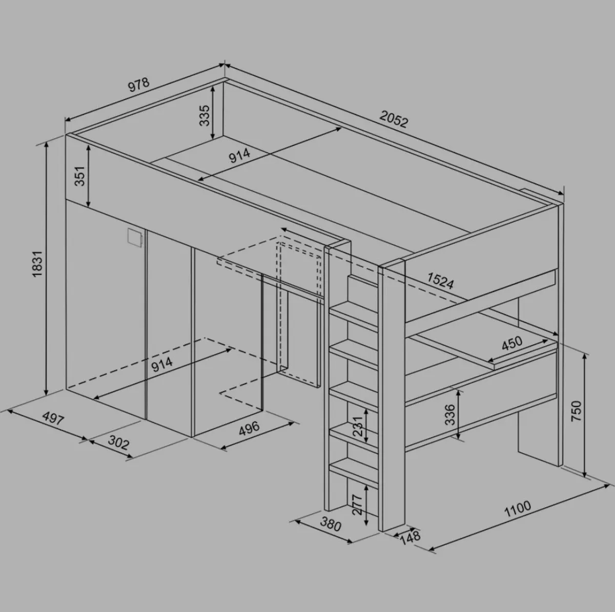 High sleeper with desk and wardobe - Image 2
