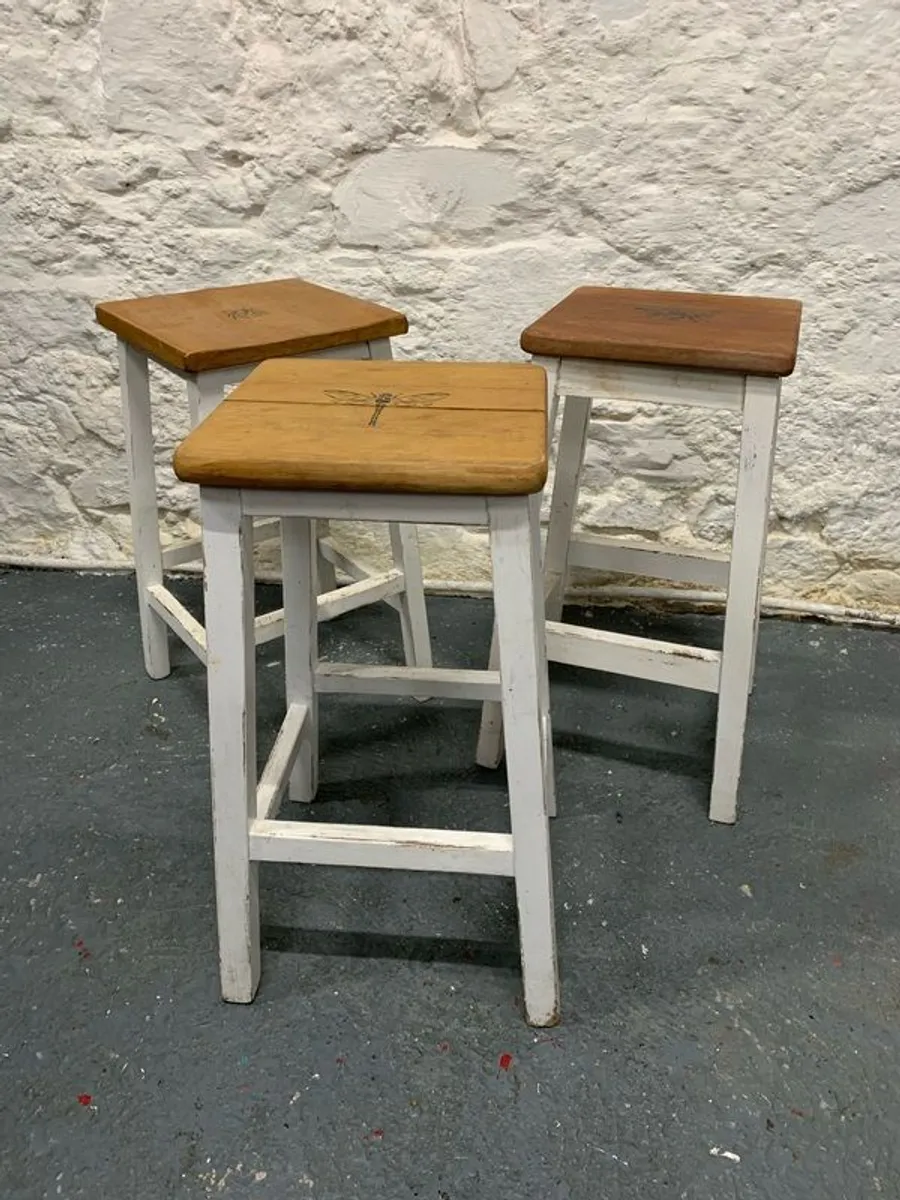 Set of three vintage wooden stools. - Image 3
