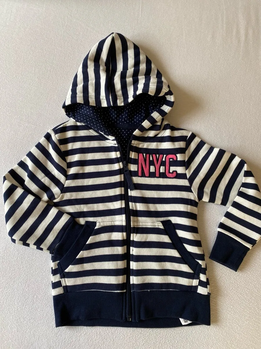 Brand New Girl’s Navy NYC Striped Zip Up Hoodie - Image 1